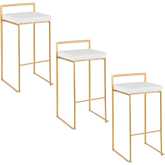 Fuji 30" Stackable Bar Stool in Gold & White Velvet (Set of 3)